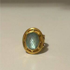 Julie Vos Gold Ring with Iridescent Blue Stone